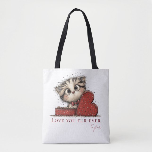 Personalized Love You Fur-Ever Cat Tote Bag (Front)