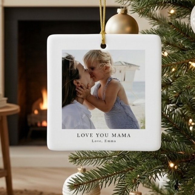 Personalized Love You Mama Photo v Ceramic Ornament (Creator Uploaded)