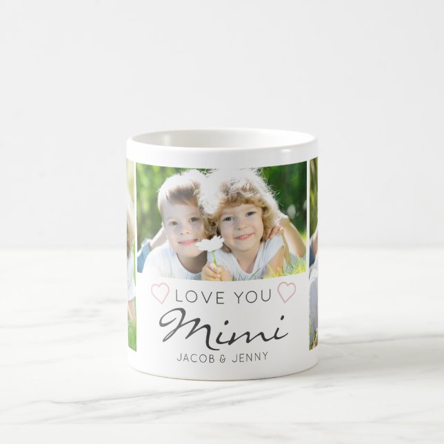 Personalized LOVE YOU MIMI Handwritten 3 Photo Coffee Mug (Center)