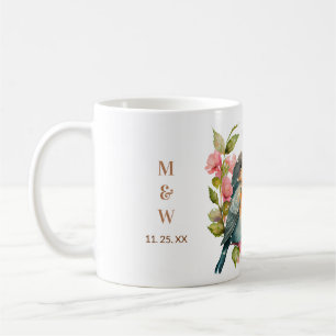 Personalized Lovebirds Embrace Custom Names & Date Coffee Mug