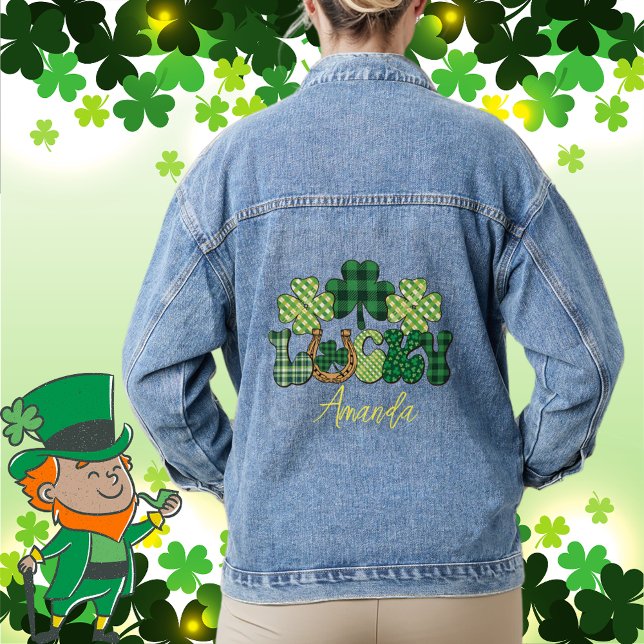 Personalized Lucky St Patricks Day Denim Jacket (Personalized Lucky St Patricks Day Denim Jacket)