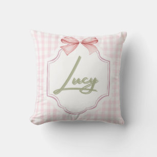 Personalized Lucy Baby Girl Nursery Bow&Gingham Cushion