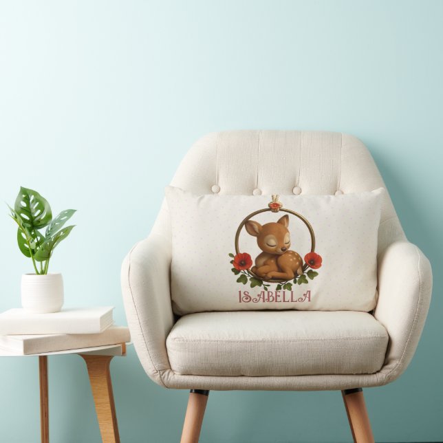 Personalized Lumbar Baby Pillow – Woodland Fawn (Chair)
