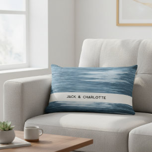 Personalized Lumbar Pillow, Shaded Blue Ombre Cushion