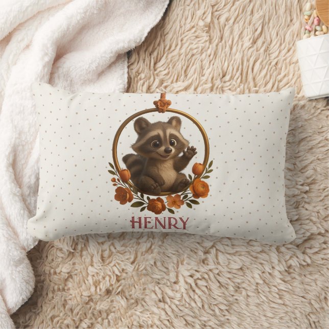 Personalized Lumbar Pillow – Woodland Raccoon Baby (Blanket)