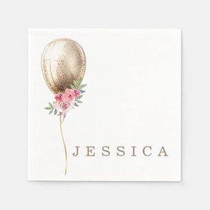 Personalized Luxury Beige Balloon Glitter Party Napkin