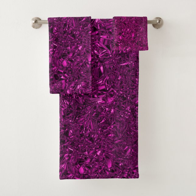 Personalized luxury magenta crushed foil bath towel set (Insitu)