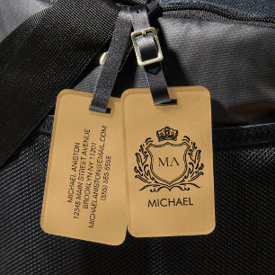 Personalized Luxury Monogram Gold Travel           Luggage Tag