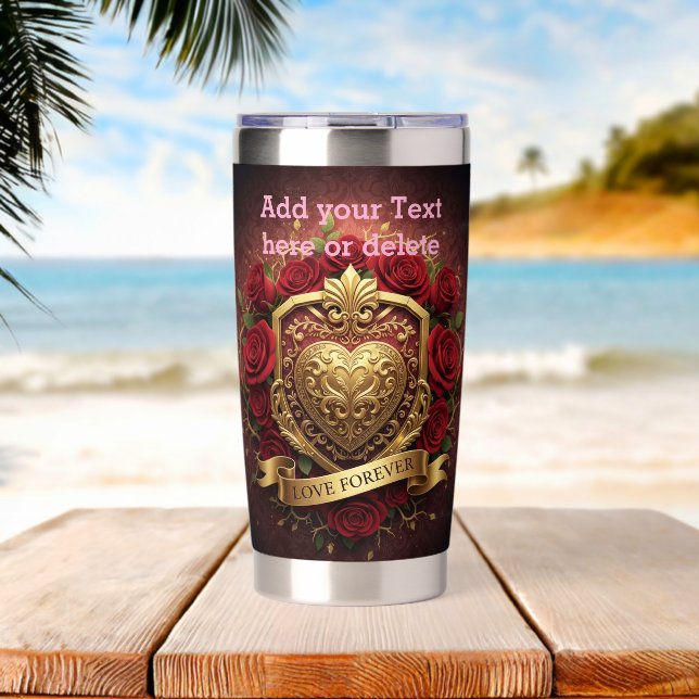 Personalized Luxury Valentine Gold Heart Rose  Insulated Tumbler (Beach (Rotated))