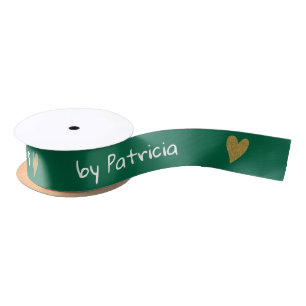 Personalized Made With Love Green And Gold Heart   Satin Ribbon