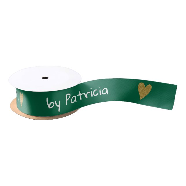 Personalized Made With Love Green And Gold Heart   Satin Ribbon (Spool)