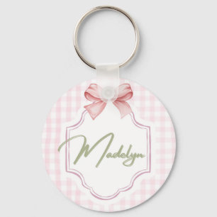 Personalized Madeline Baby Girl Nursery BowGingham Key Ring