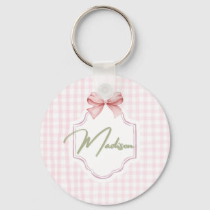 Personalized Madison Baby Girl Nursery Bow&Gingham Key Ring