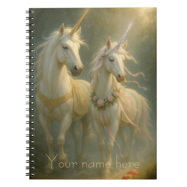 Personalized Magestic Unicorns forest sunrise Notebook (Front)
