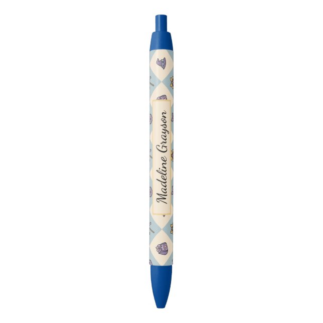 Personalized Magic Academy Wizard School Blue Black Ink Pen (Front Vertical)