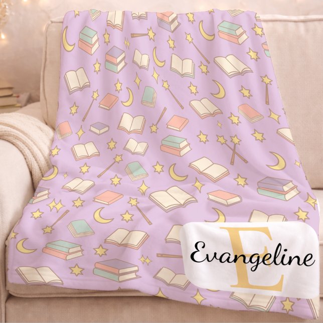 Personalized Magical Book Aesthetic Pattern Purple Fleece Blanket (Creator Uploaded)