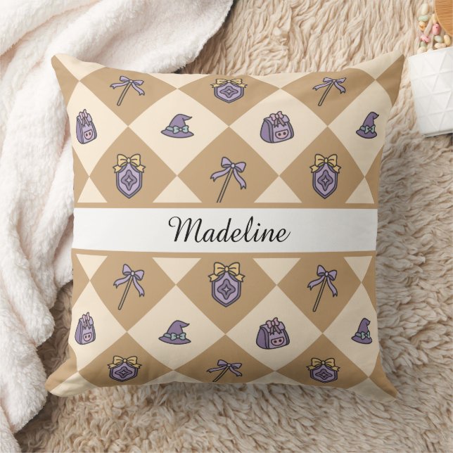 Personalized Magical Girl Name Gold Checkered Cushion (Blanket)