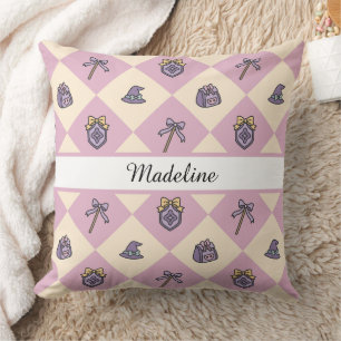 Personalized Magical Girl Name Pink Checkered Cushion