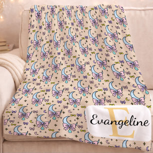 Personalized Magical Moon Bow Peach Pastel Pattern Fleece Blanket