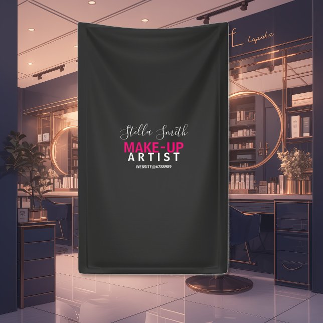 Personalized Makeup Artist Standard black pink Banner (Creator Uploaded)