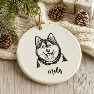 Personalized Malamute Dog Christmas Ceramic Ornament