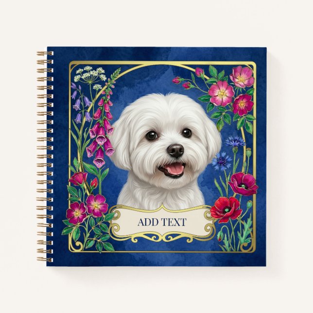 Personalized Maltese Dog Blue Notebook (Front)