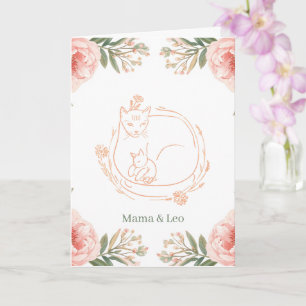 Personalized Mama Cat & Kitten Floral Mother's Day Card