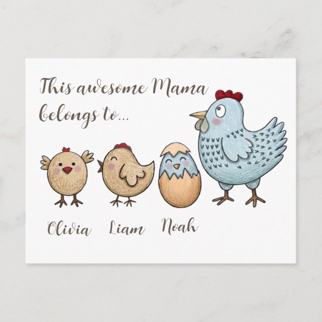 Personalized Mama Chicken Chicks – Custom Names  Holiday Postcard (Front)