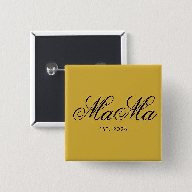 Personalized Mama Est Elegant Metallic Gold 15 Cm Square Badge (Front & Back)