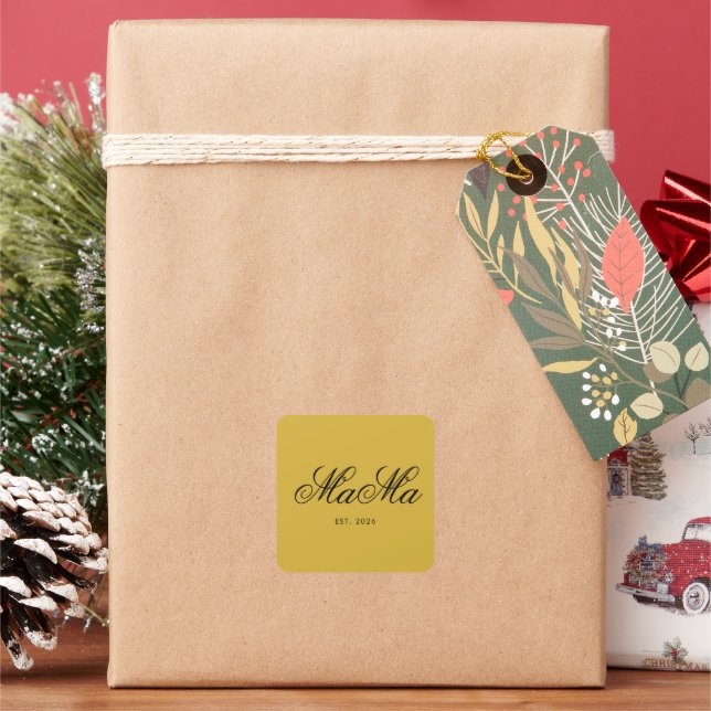Personalized Mama Est Modern Custom Square Sticker (Holiday)
