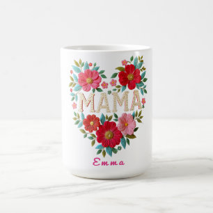 Personalized Mama Heart Floral Custom Gift Coffee Mug
