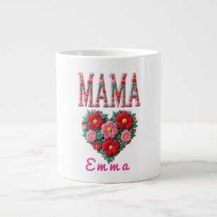 Personalized Mama Heart Floral Custom Gift Large Coffee Mug