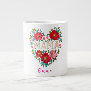 Personalized Mama Heart Floral Custom Gift Large Coffee Mug
