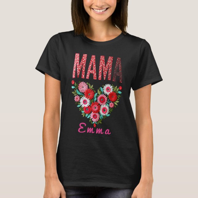 Personalized Mama Heart Floral Custom Gift T-Shirt (Front)