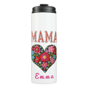 Personalized Mama Heart Floral Custom Gift Thermal Tumbler