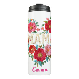 Personalized Mama Heart Floral Custom Gift Thermal Tumbler