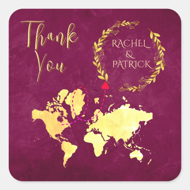 Personalized Map of Love Journey Wedding Square Sticker (Front)