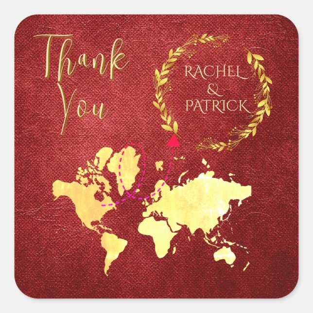 Personalized Map of Love Journey Wedding Square Sticker (Front)