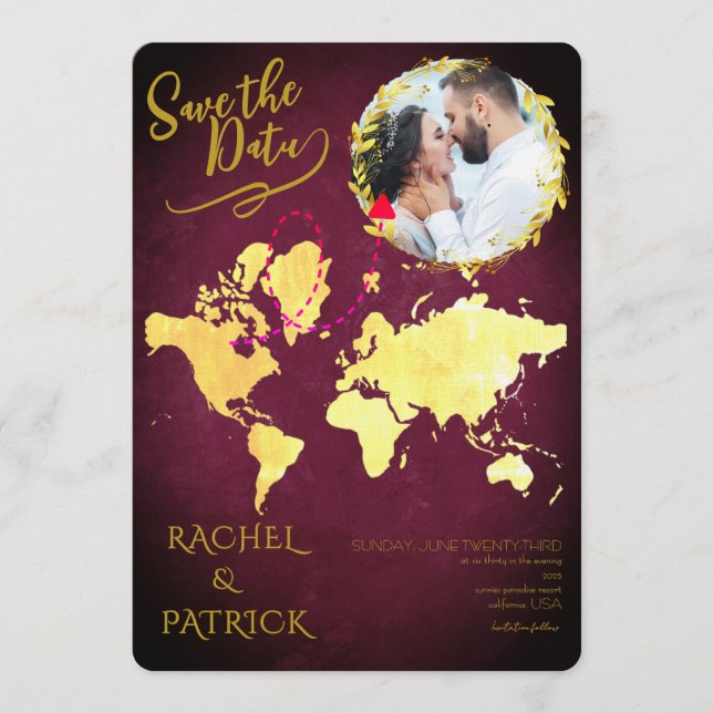 Personalized Map of Our Love Journey Save the Date Invitation (Front)