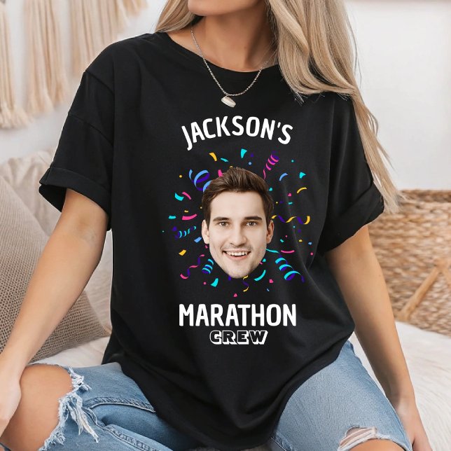 Personalized Marathon Crew Custom Face Runner Team T-Shirt (Creator Uploaded)