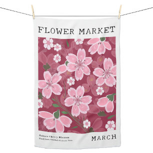 Personalized March Birth Flower Market Print Art Tea Towel