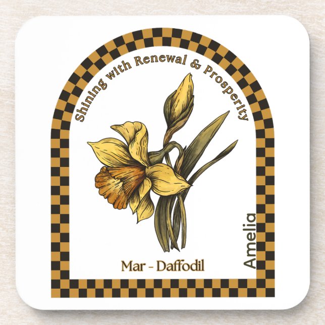 Personalized March Birth Month Flower Coaster (Front)