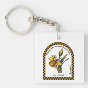Personalized March Birth Month Flower Key Ring