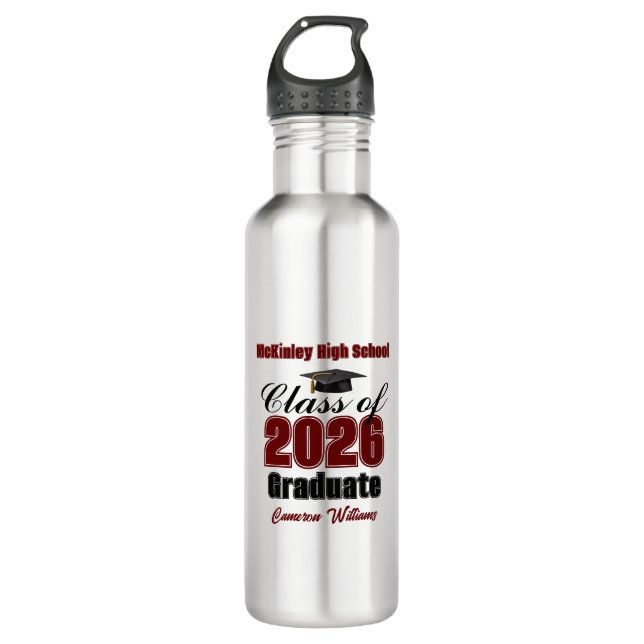 Personalized Maroon Class of 2026 Graduation 710 Ml Water Bottle (Front)