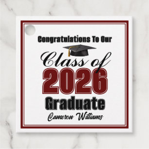 Personalized Maroon Class of 2026 Graduation Party Favour Tags