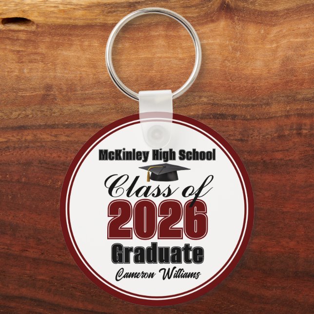 Personalized Maroon Class of 2026 Graduation Party Key Ring (Front)