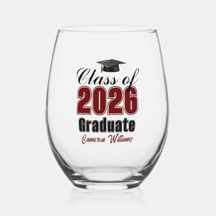 Personalized Maroon Class of 2026 Graduation Stemless Wine Glass