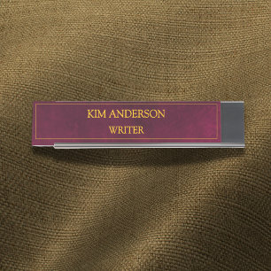 Personalized Maroon Leather Look Desk Name Plate