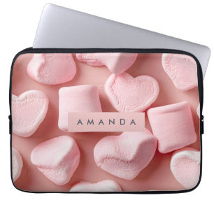 Personalized Marshmallow Hearts & Dots Laptop Sleeve