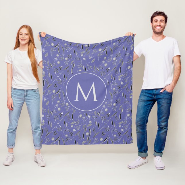 Personalized Mauve Floral MONOGRAM Fleece Blanket (In Situ)